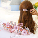 Flyshadow Women Fashion Pearl Rhinestone Horsetail Hairpin Ladies Luxury Spring Clip Jewelry Crystal Hair Clip Exquisite Hair Accessories