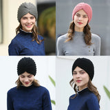 Flyshadow Women New Bandanas Turban Winter Knit Turban Cap Center Cross Hair Scarfs Boho Knotted Warm Headband Muslim Hat