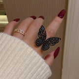 Flyshadow Mysterious Sexy Black Crystal Butterfly Rings Korean Fashion Jewelry Party Gothic Girl Exaggerated Accessories for Woman Gifts