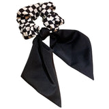 Flyshadow Retro fashion black and white checkerboard lattice type three-layer bow hairpin large intestine circle hair rope bow tie ribbon