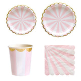 Flyshadow Pink Foil Gold Disposable Paper Plate Birthday Cups Straw For Kids Birthday Baby Shower Baptism Party Wedding Decor Tableware