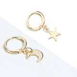 Flyshadow Fashion Bohemian Gold Color Small Star Moon Drop Earring Mascot Ornaments For Women Accessories