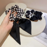 Flyshadow Retro fashion black and white checkerboard lattice type three-layer bow hairpin large intestine circle hair rope bow tie ribbon