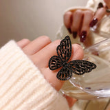 Flyshadow Mysterious Sexy Black Crystal Butterfly Rings Korean Fashion Jewelry Party Gothic Girl Exaggerated Accessories for Woman Gifts