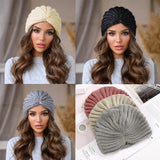 Flyshadow Women New Bandanas Turban Winter Knit Turban Cap Center Cross Hair Scarfs Boho Knotted Warm Headband Muslim Hat