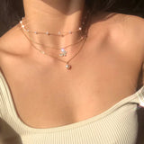 Flyshadow Trendy Multilayered Butterfly Pearl Necklace For Women Fashion Sun Star Pearl Choker Necklaces Fashion Jewelry Girl