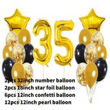 Flyshadow 22pcs Black Gold Number Foil Latex Balloons Happy Birthday Party Decorations Adult Kids 10 15 16 18 25 30 35 40 50 60 Years Old