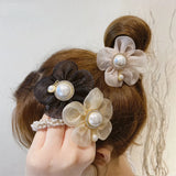 Flyshadow New Ladies Flower Pearl Hair Tie Fashion Elastic Hair Rope Ponytail Rubber Band Maruko Hair Accessories