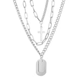 Flyshadow Multilayer Chain Necklace For Women Men Long Hip Hop Punk Cross Pendant Necklace Stainless Steel Charm Silver Color Jewelry Gift