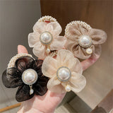 Flyshadow New Ladies Flower Pearl Hair Tie Fashion Elastic Hair Rope Ponytail Rubber Band Maruko Hair Accessories