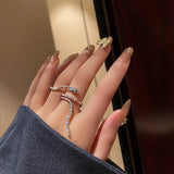 Flyshadow Fashion Cool Snake Shape Rings for Women Bijoux Adjustable Crystal Rings Weddings Party Jewelry Gifts