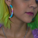 Flyshadow Y2K Accessories Rainbow Bead Hoop Earrings for Women Punk Kawaii Harajuku Aesthetic Earrings Egirl Jewelry 2000s Fashion