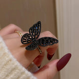 Flyshadow Mysterious Sexy Black Crystal Butterfly Rings Korean Fashion Jewelry Party Gothic Girl Exaggerated Accessories for Woman Gifts