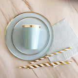 Flyshadow Gold Blue Party Disposable Tableware Paper Straw Cups Plates Napkins Baby Shower Favors Birthday Wedding Decor Party Supplies