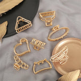 Flyshadow New Women Girls Cute Hollow Geometric Gold Alloy Hair Claws Simple Hair Clips Fashion Hairpins Hair Accessories