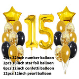 Flyshadow 22pcs Black Gold Number Foil Latex Balloons Happy Birthday Party Decorations Adult Kids 10 15 16 18 25 30 35 40 50 60 Years Old