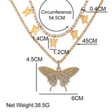 Flyshadow Fashion Multicolor Crystal Butterfly Pendant Tennis Necklace For Women Gold Silver Color Double Layered Rhinestone Choker Jewely