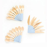 Flyshadow 24pcs/Set Disposable Wooden Tableware Forks Spoons Knife Cutlery  Wedding Birthday Party Tableware Decoration Dessert Pitchfork