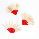 Flyshadow 24pcs/Set Disposable Wooden Tableware Forks Spoons Knife Cutlery  Wedding Birthday Party Tableware Decoration Dessert Pitchfork