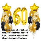 Flyshadow 22pcs Black Gold Number Foil Latex Balloons Happy Birthday Party Decorations Adult Kids 10 15 16 18 25 30 35 40 50 60 Years Old