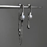 Flyshadow Fashion Design Irregular Metal Long Drop Earrings Women Pearl Chain  Asymmetric Elegant Pearl Boucle Jewelry