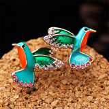 Flyshadow Exquisite crystal Little Bird Earrings New Design Women Enamel glaze Stud Earrings Fashion Jewelry Accessories