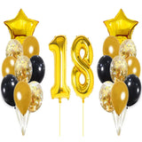 Flyshadow 22pcs Black Gold Number Foil Latex Balloons Happy Birthday Party Decorations Adult Kids 10 15 16 18 25 30 35 40 50 60 Years Old