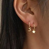 Flyshadow Fashion Bohemian Gold Color Small Star Moon Drop Earring Mascot Ornaments For Women Accessories