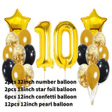 Flyshadow 22pcs Black Gold Number Foil Latex Balloons Happy Birthday Party Decorations Adult Kids 10 15 16 18 25 30 35 40 50 60 Years Old