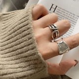 Flyshadow Fashion Width Surface Knot Winding Thai Silver Color Ring Open Finger Ring For Women Jewelry Wholesale Gifts