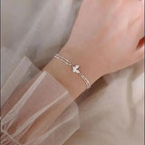 Flyshadow Sweet Shining Zircon Butterfly Bracelet for Women Anti-Allergic Silver Color Chain Bling Bracelet with Stamp Gift