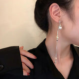 Flyshadow Creative Fashion Ladies Asymmetric Pearl Long Tassel Earrings Korean A Two-wear Drop Chain Jewelry Accessories Creative Gifts