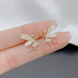 Flyshadow Trend Crystal Elf Flower Fairy Stud Earrings for Women Korean Exquisite Ear Jewelry Accessory Girl Gift