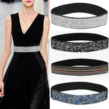 Flyshadow Women Belt Rhinestone Inlaid Elastic Waistband Sparkling Fashion Crystal Waist Cover Elastic Waist Closure Wide Belts With Dress