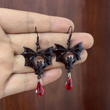 Flyshadow Gothic Vampire Bat Earrings For Women Man Fashion Pagan Witch Jewelry Accessories Red Crystal Vintage Bat Pendant Ear Hooks New