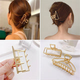 Flyshadow Fashion Simple Women Hollow Geometric Gold Alloy Hair Claws Girl Hair Clips Back Head Gripper Cute Hairpins Hair Accessories