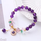 Flyshadow Natural Purple Crystal Bracelet with Handcrafted Beads Fine Jewelry for Women Elastic Rope Wristband Fashion Accessories Gifts