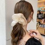 Flyshadow Summer Solid Organza Scrunchie Hair Bands Women Girls Elegant Oversized Elastics Ponytail Holder Hair Ropes Headbands