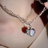 Flyshadow Vintage Crystal Heart Pendant Necklace Clavicle Chain Choker For Women Girl Punk Kpop Y2K Fashion Jewelry Gifts