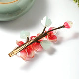 Flyshadow 1 Pcs Red Flower Crystal Pearls Hair Clips Vintage Chinese Style Hairpins Jewelry Women Girls Hanfu Dress Headpieces