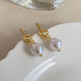 Flyshadow New Design Metal Knot Pearl Pendant Earrings for Korean Fashion Jewelry Women's Unusual Accessories Sweet Earrings for Girls