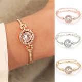 Flyshadow Shiny Luxury Round Big Zircon Bracelet Korea Fashion Adjustable Gold Color Zinc Alloy Rhinestone Bracelet For Women Jewelry