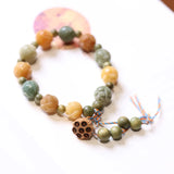 Flyshadow Natural Bodhi Root Bracelet with Light Green Flowers and Lotus Pattern Fresh Customized Jewelry for Women Perfect Gifts