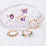 Flyshadow Cute Purple Pink Butterfly Ring Sets For Women Jewelry Girl Finger Rings Y2K Accessories