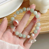 Flyshadow Colorful Natural Stone Beaded Bracelet for Women Bohemian Green Crystal Fashion Jewelry Perfect for Best Friends and Students