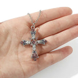 Flyshadow Pink Zircon Cross Pendant Jewel Necklace Fashion Gothic Punk Y2K Rhinestone Jewellery Fashion Charm Statement Women Gift