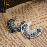 Flyshadow Gold Silver Ethnic Vintage Jewelry Carving Hollow Gypsy Heart Earrings for Women Pendientes Mujer Brincos Trendy Shape Pattern