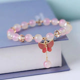 Flyshadow Unique Butterfly Bracelet for Women Fine Jewelry with Floral Tassels and Crystal Beads Attention-Getting Colorful Girl Accessory