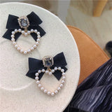 Flyshadow Women Summer Fashion French Style Haute Couture Original Design Bow Pearl Heart Earrings Exaggerated Temperament Jewelry Gifts