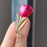 Flyshadow Elegant Tulip Rhinestone Flower Brooch Pin Crystal Costume Jewelry Clothes Accessories Jewelry Brooches Gift  Wedding Pins